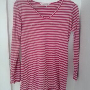 Victoria's Secret Long Sleeve Sleep Shirt Pink Strips Medium